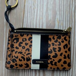 Fossil Leopard Print Zip Card Case - Brown/Black/White